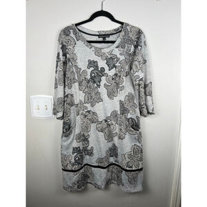 Women's CHRISMcLaughlin Gray Black Paisley Long Sleeve Dress Size 10